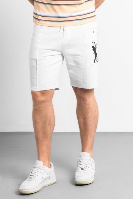 Mens White Brush Back Fleece Printed Shorts