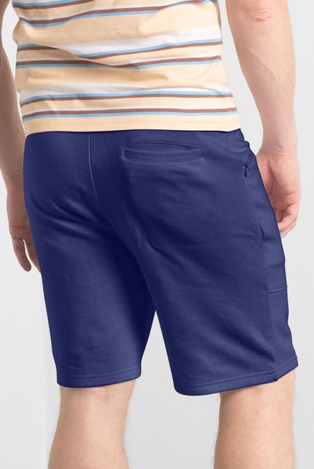 Mens Navy Brush Back Fleece Printed Shorts