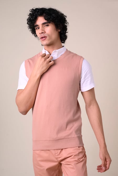 Mens Pink Rib Vest
