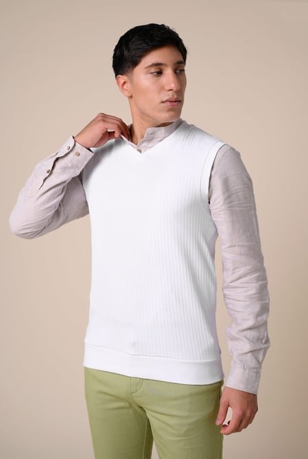 Mens White Rib Vest