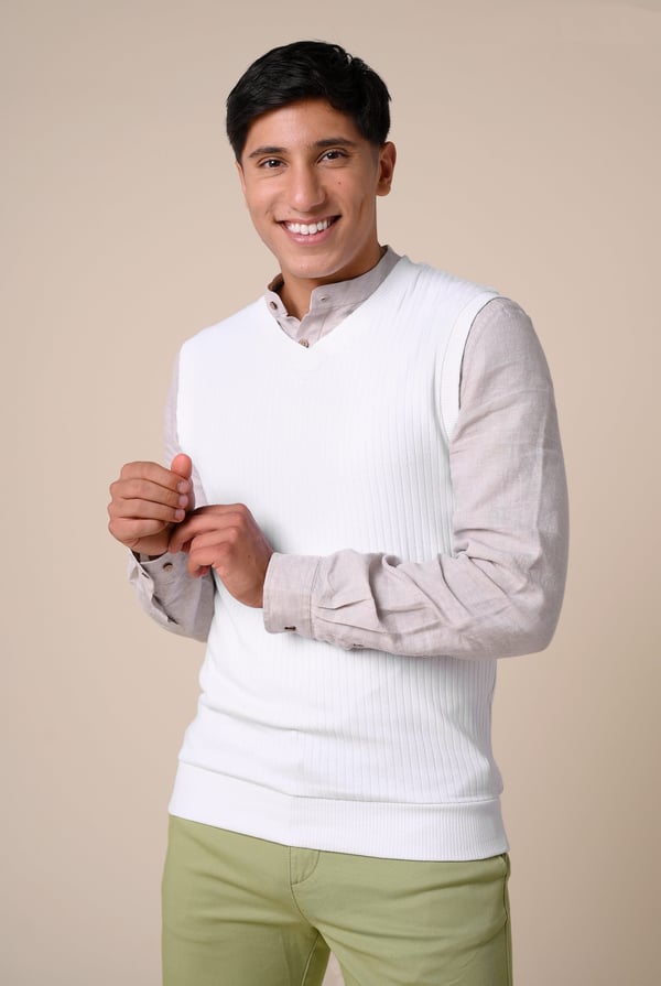 Mens White Rib Vest