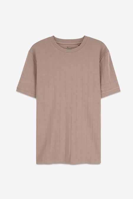 Cream Soft Cotton Design Rib T-shirt
