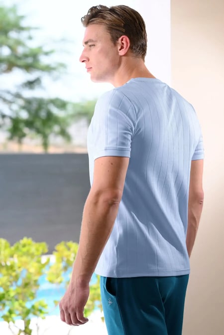 Blue Soft Cotton Design Rib T-shirt