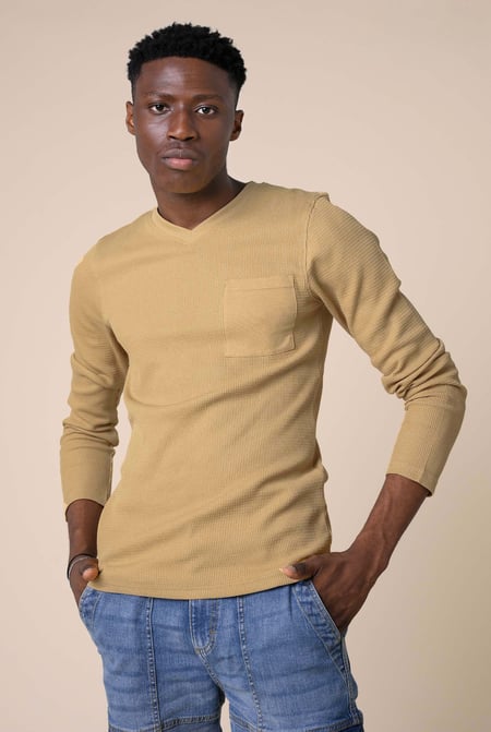Black Long Sleeve Waffle T-Shirt