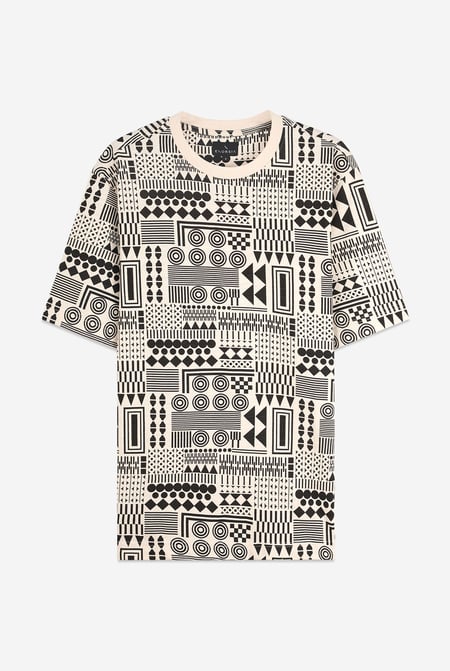 Mens Cream Geometric Printed T-Shirt