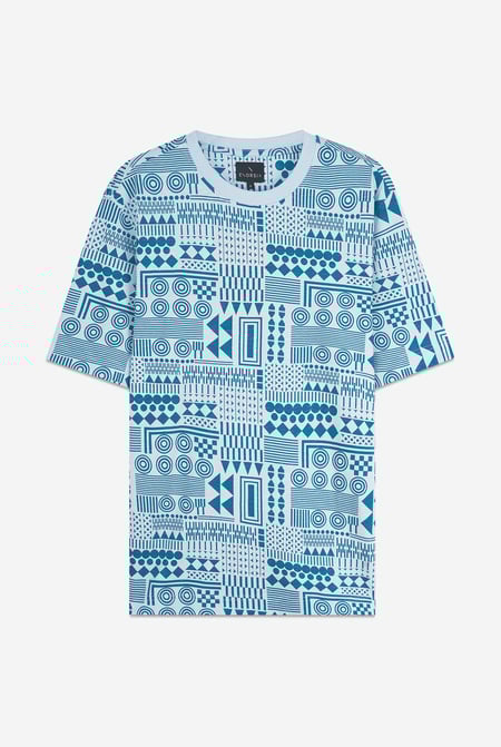 Mens Blue Geometric Printed T-Shirt