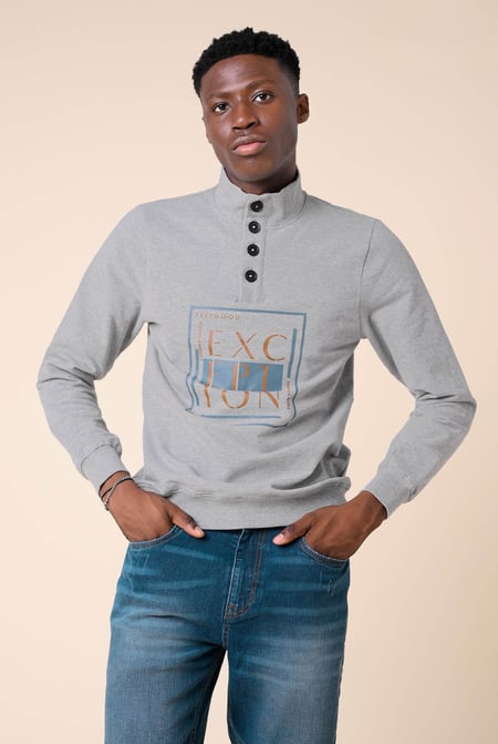 Grey Button-Up Funnel Neck Sweatshirt