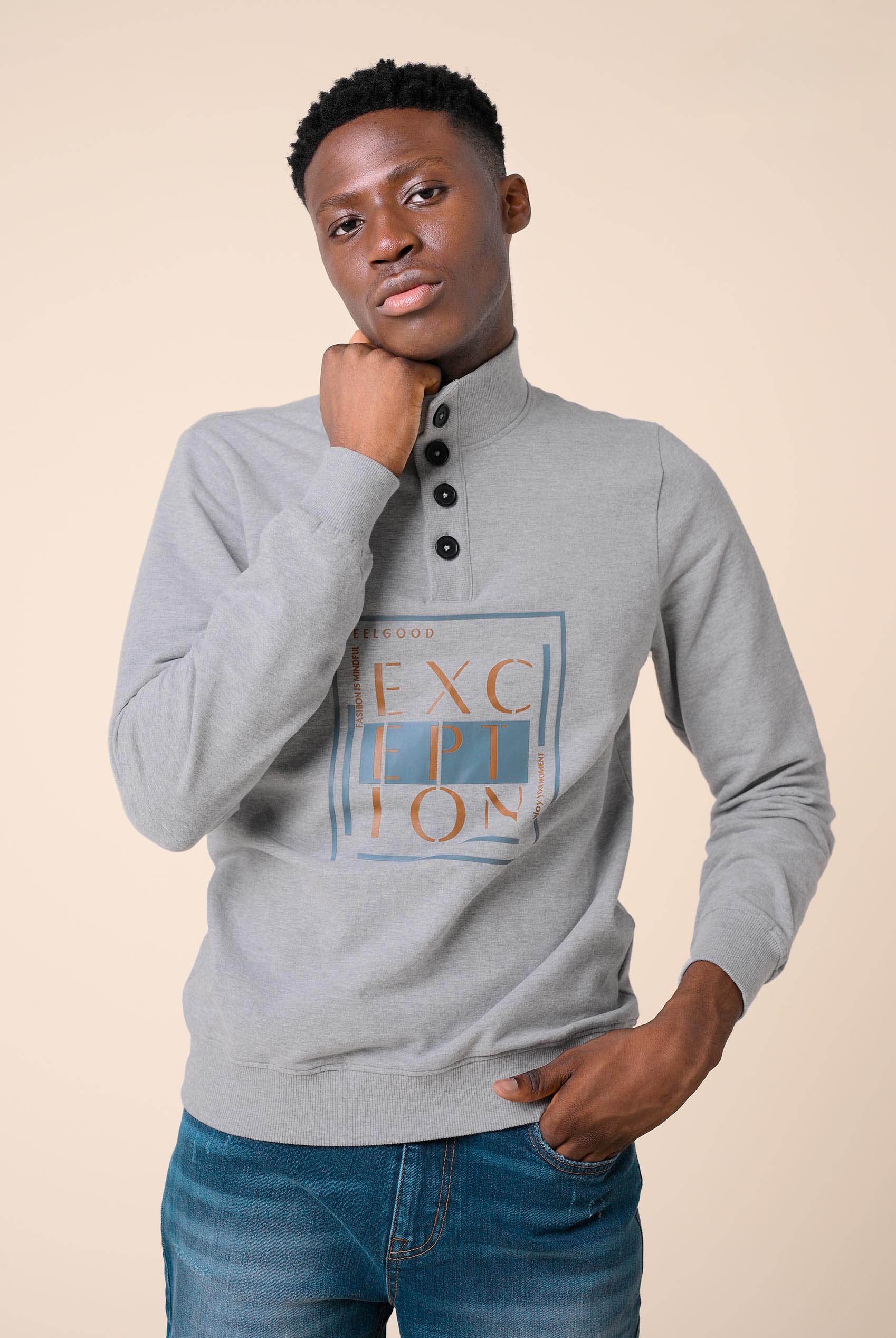 Button-Up Funnel Neck Sweatshirt