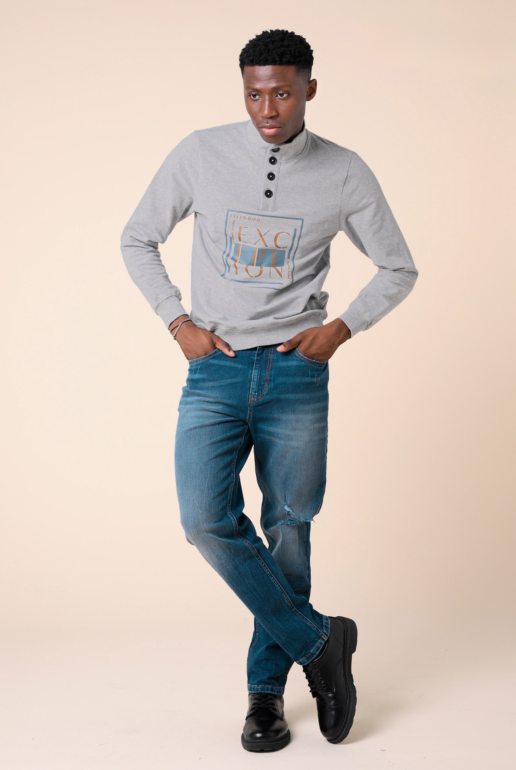 Button-Up Funnel Neck Sweatshirt