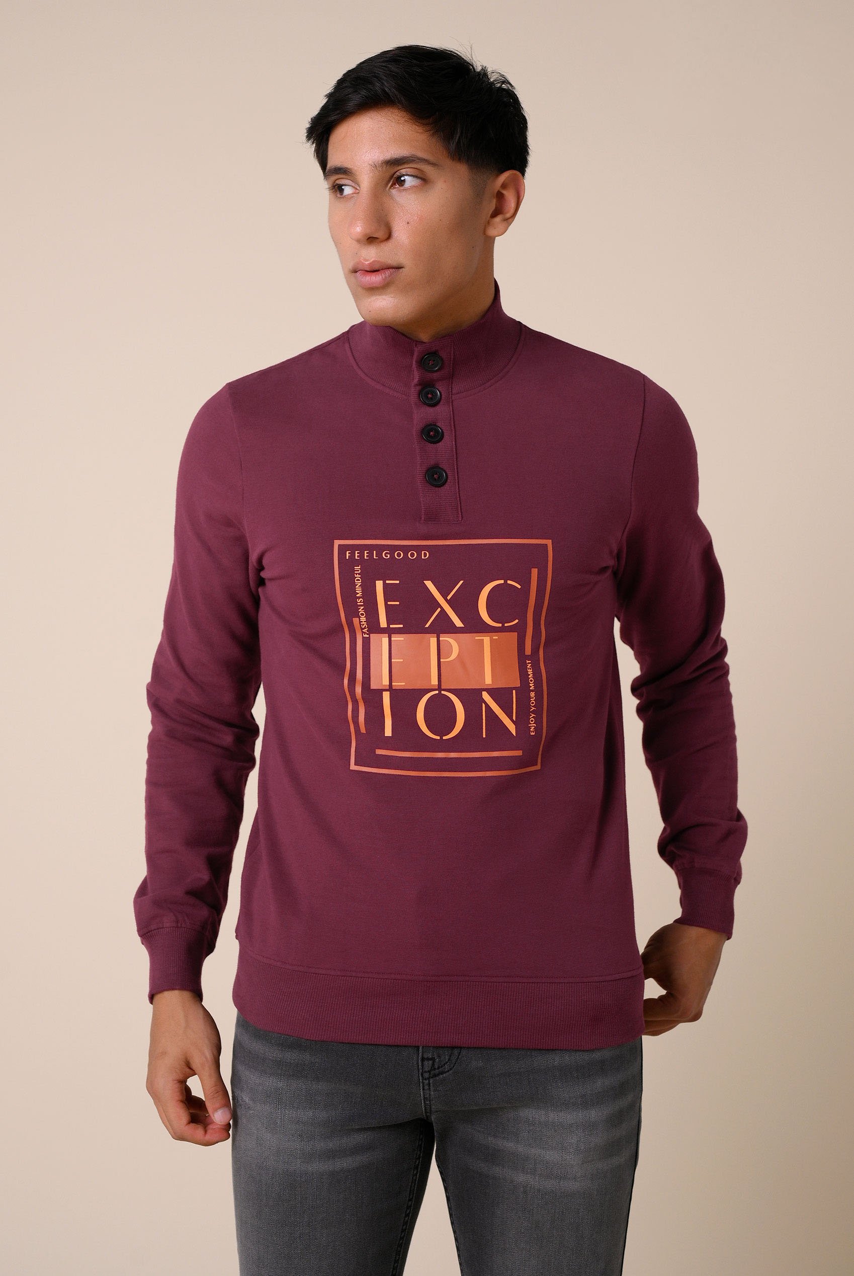 Button-Up Funnel Neck Sweatshirt