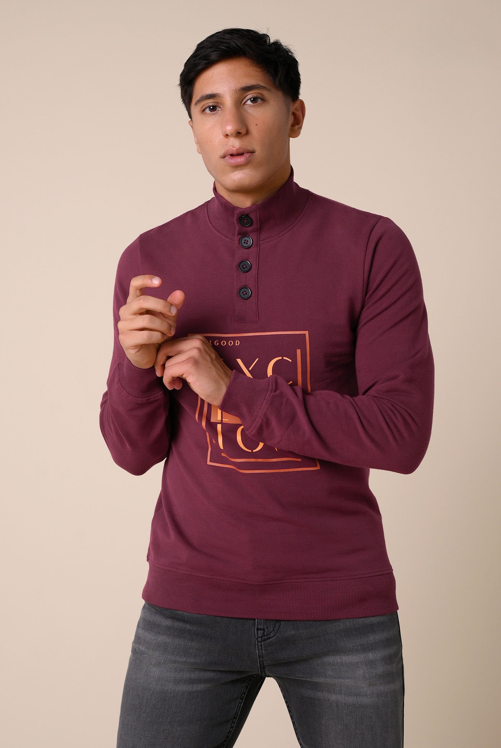 Button-Up Funnel Neck Sweatshirt
