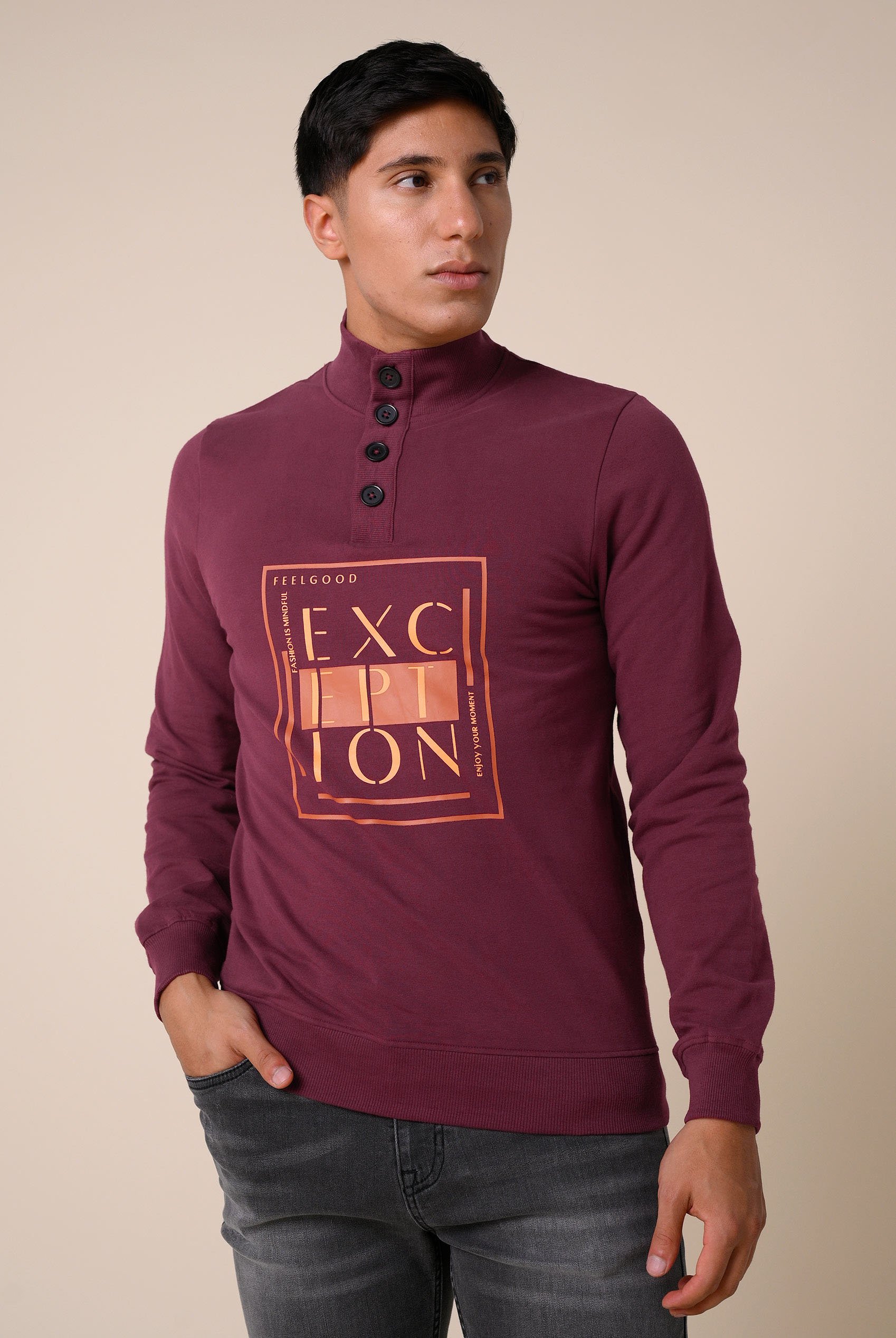 Button-Up Funnel Neck Sweatshirt