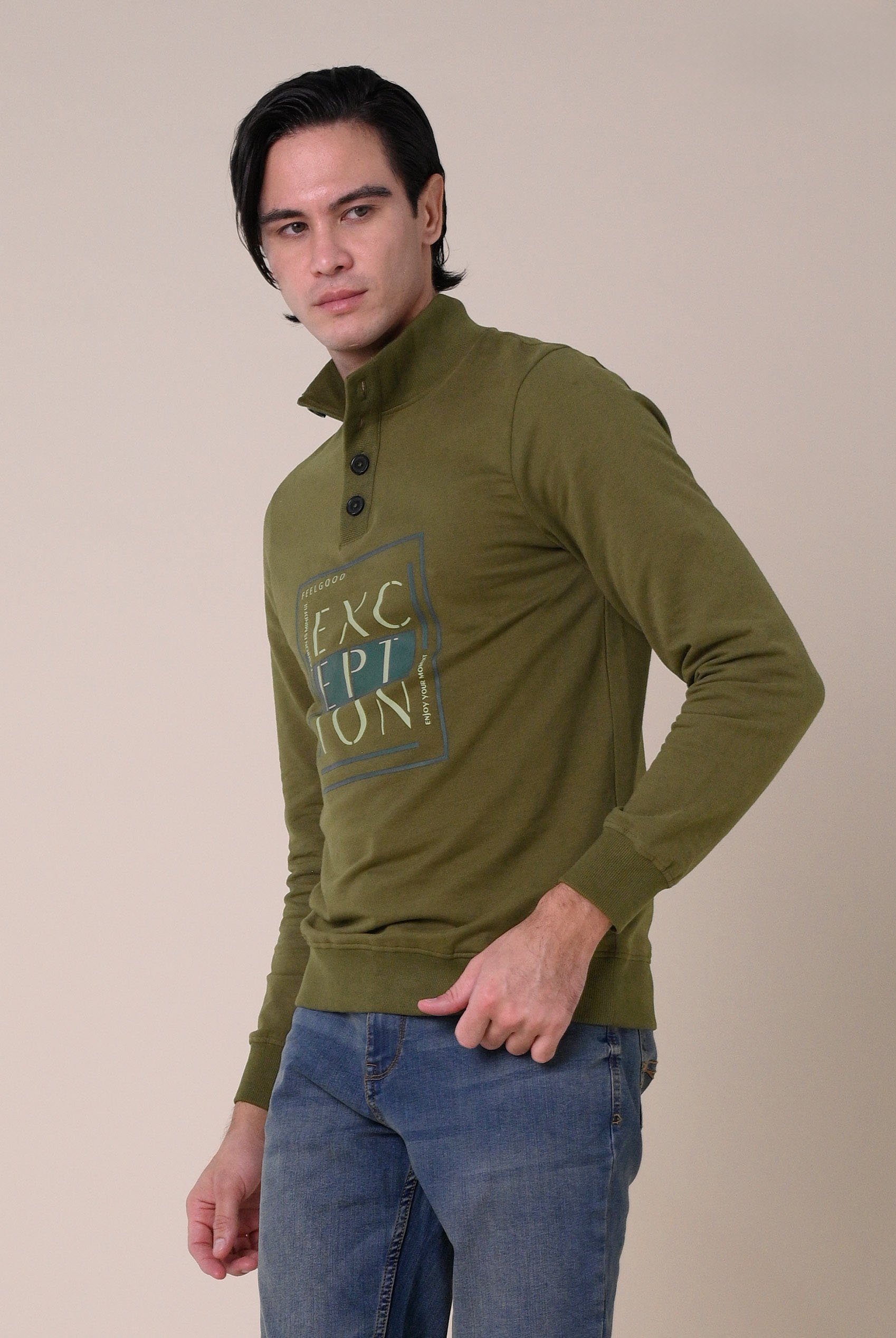 Button-Up Funnel Neck Sweatshirt
