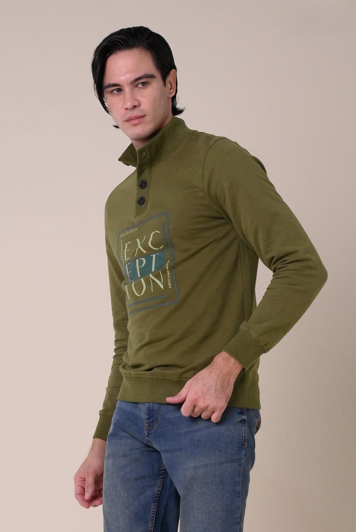 Button-Up Funnel Neck Sweatshirt