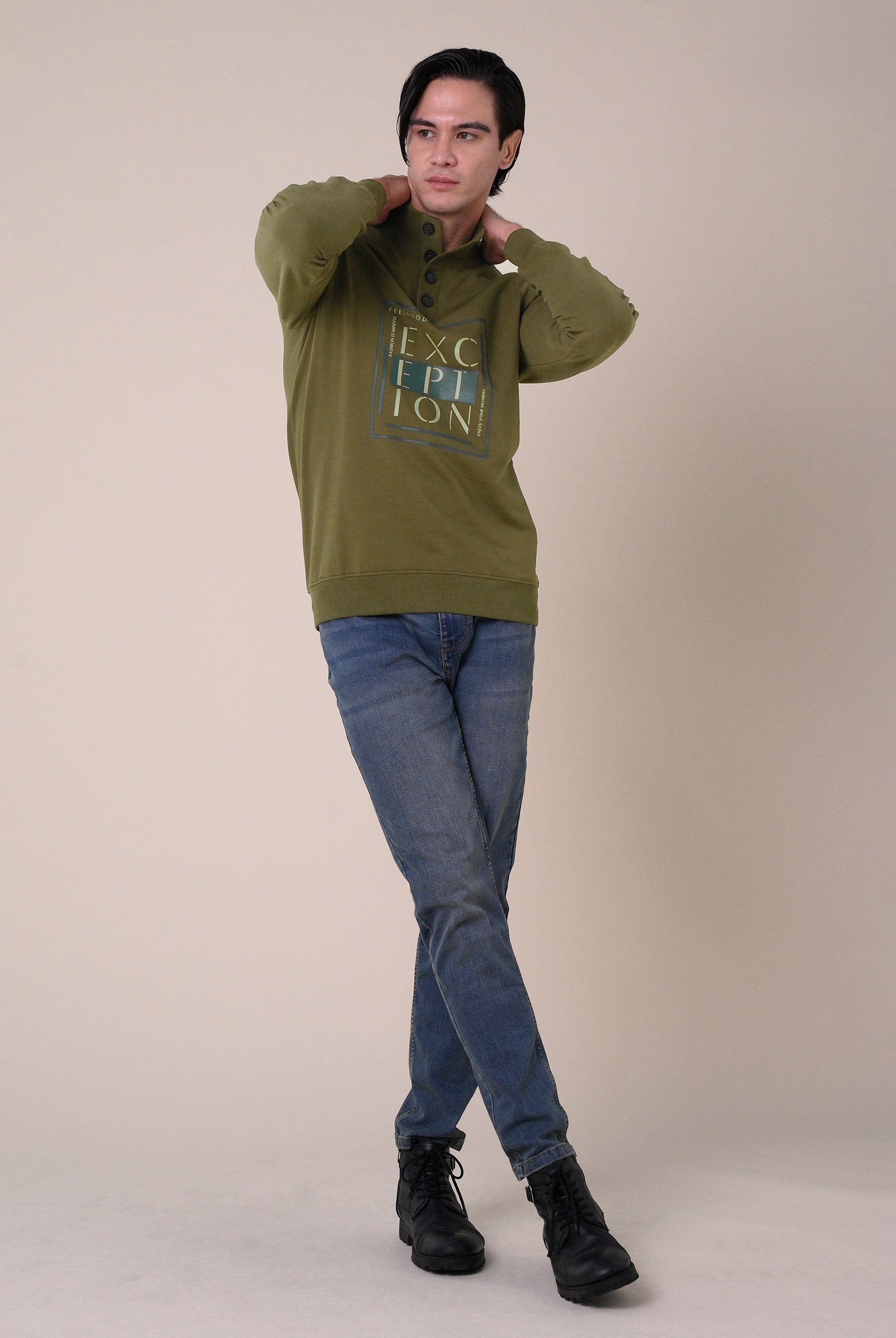 Button-Up Funnel Neck Sweatshirt