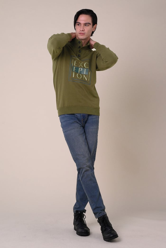 Button-Up Funnel Neck Sweatshirt