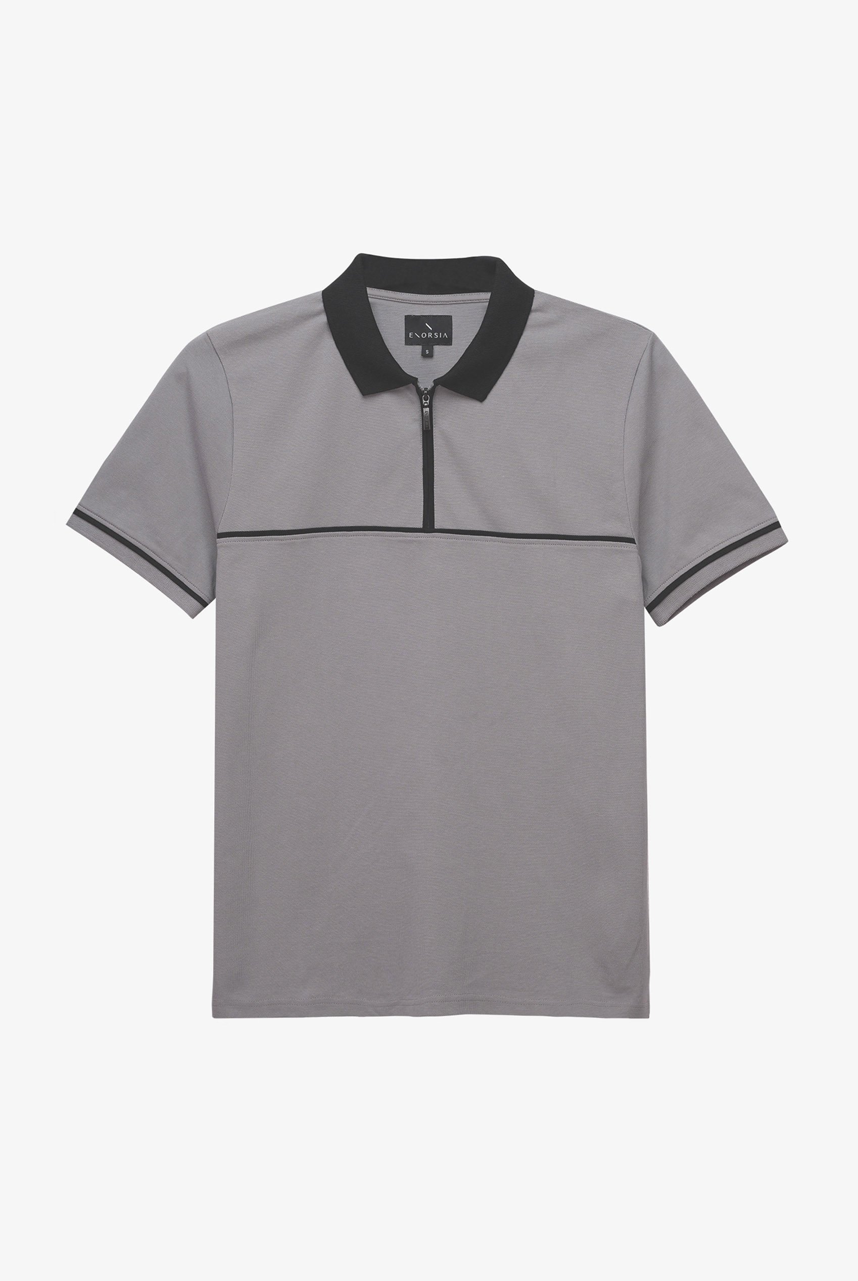 Contrast Collar Zip-Up Polo Shirt