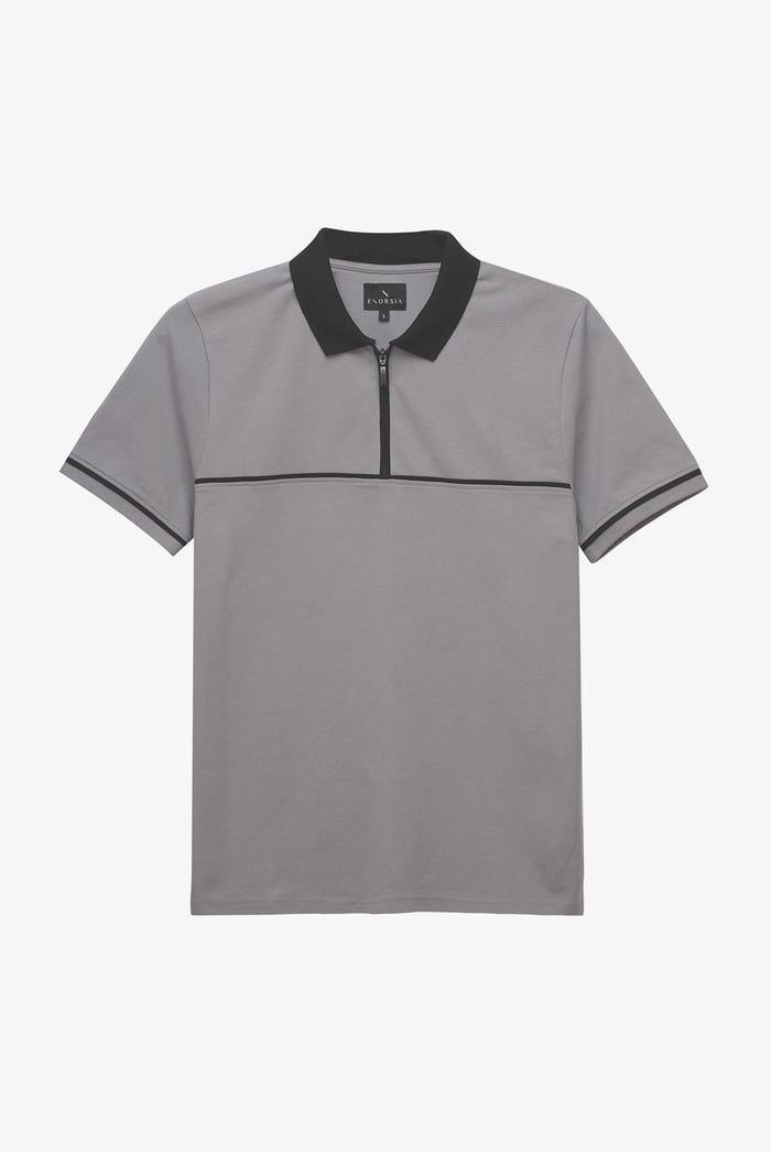 Contrast Collar Zip-Up Polo Shirt