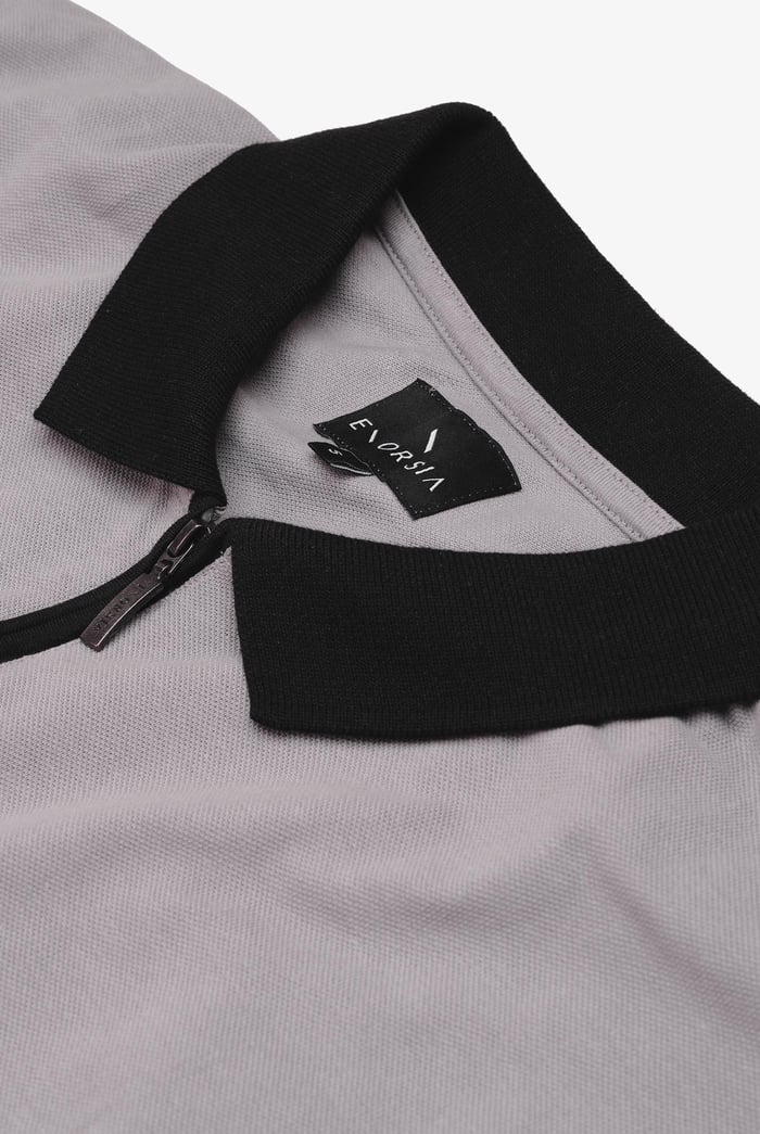 Contrast Collar Zip-Up Polo Shirt