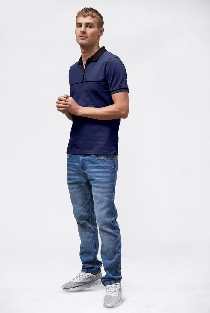 Contrast Collar Zip-Up Polo Shirt