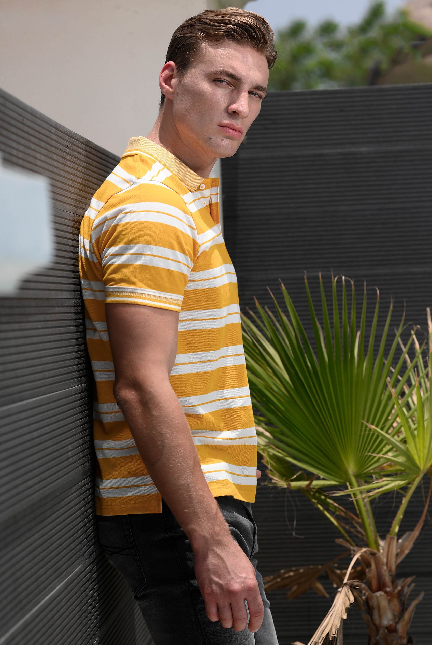Mens Classical Stripe Pique Polo Shirt