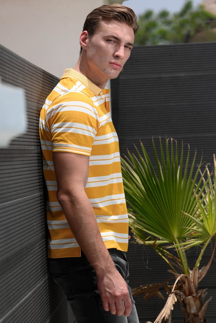 Mens Classical Stripe Pique Polo Shirt