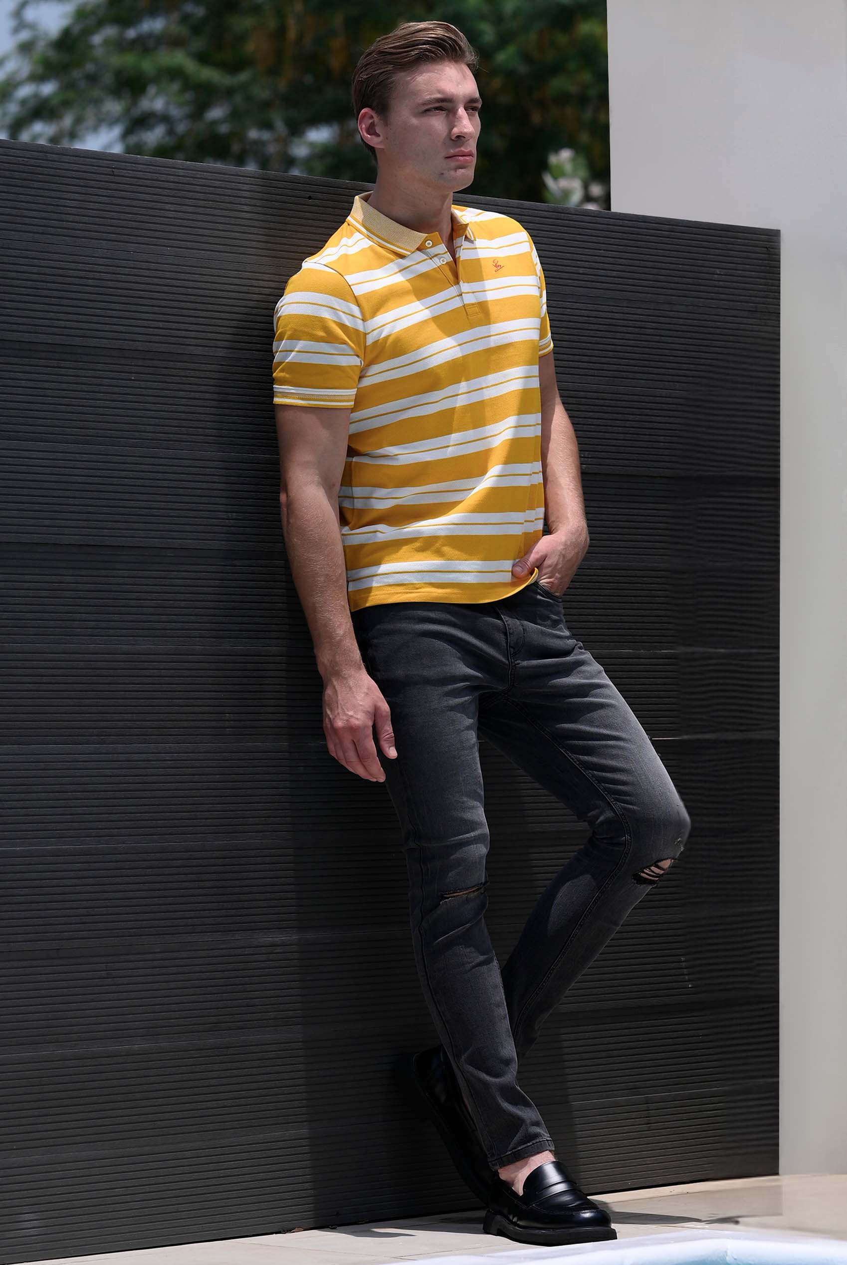Mens Classical Stripe Pique Polo Shirt