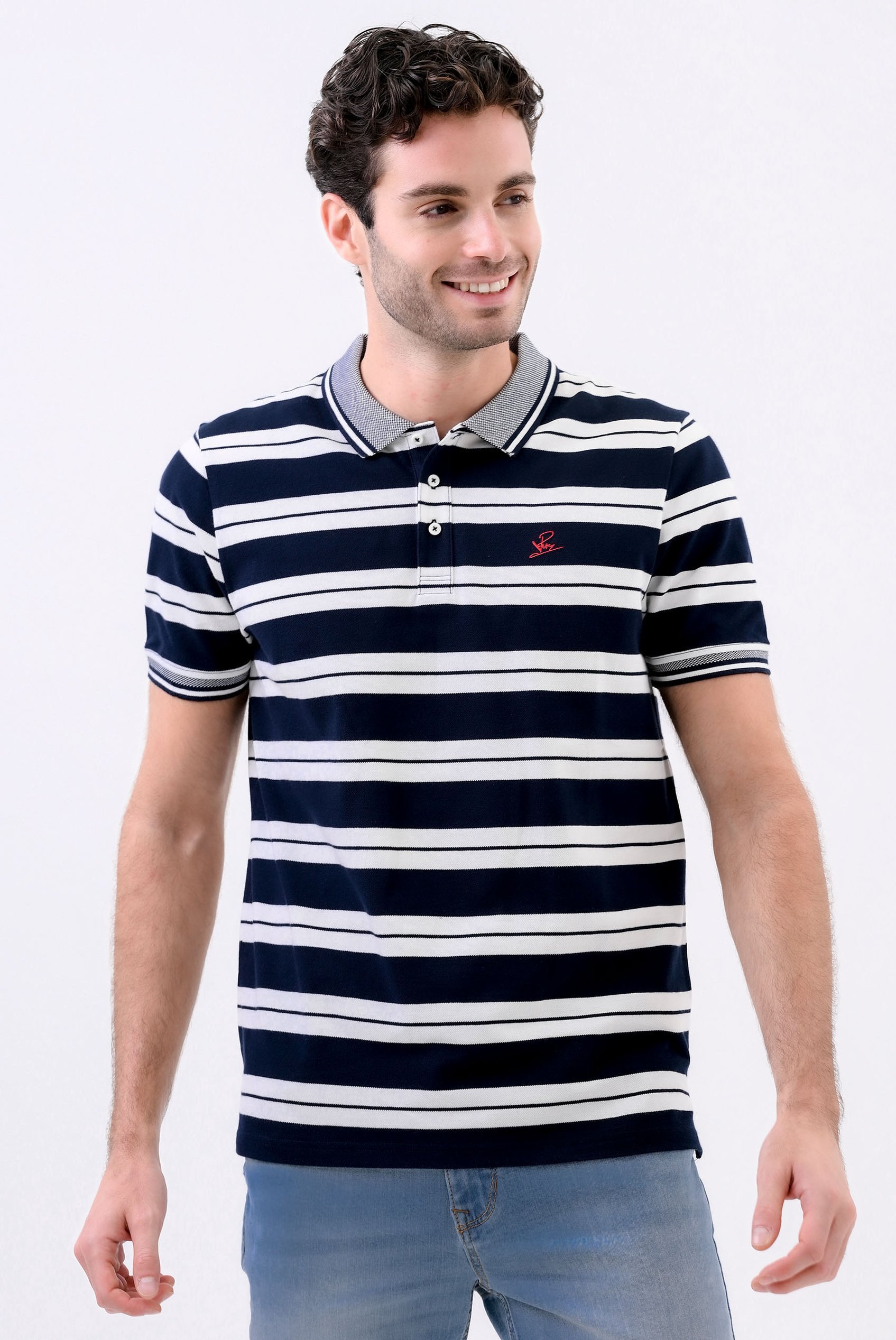 Mens Classical Stripe Pique Polo Shirt