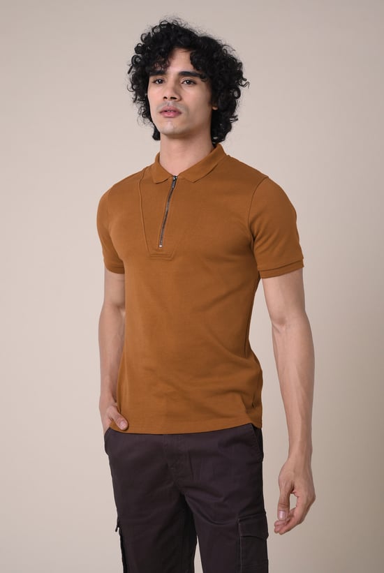 Ribbed Zip Neck Short Sleeve Polo