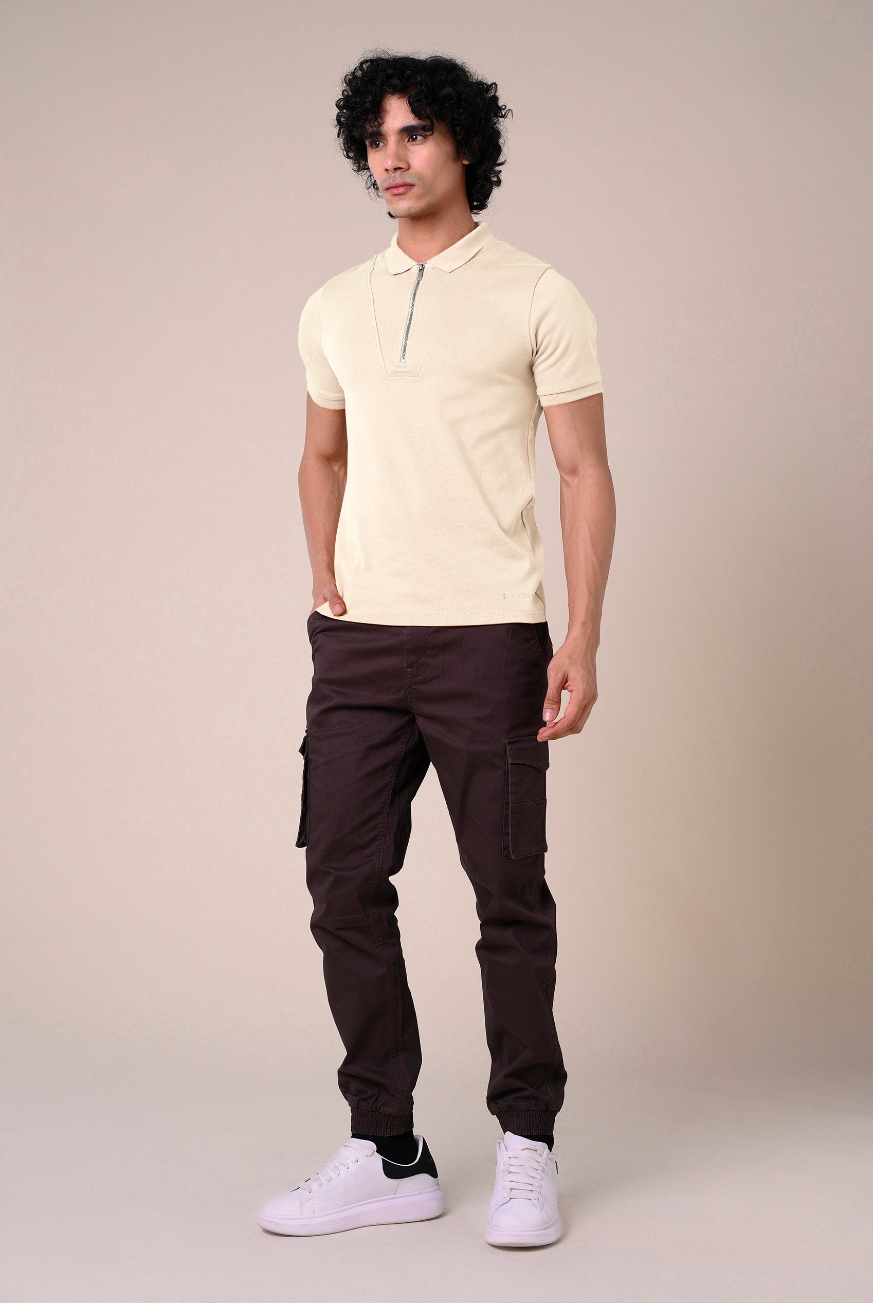 Ribbed Zip Neck Short Sleeve Polo