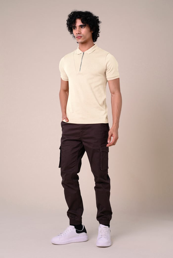 Ribbed Zip Neck Short Sleeve Polo