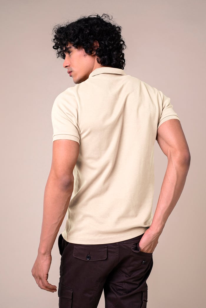 Ribbed Zip Neck Short Sleeve Polo