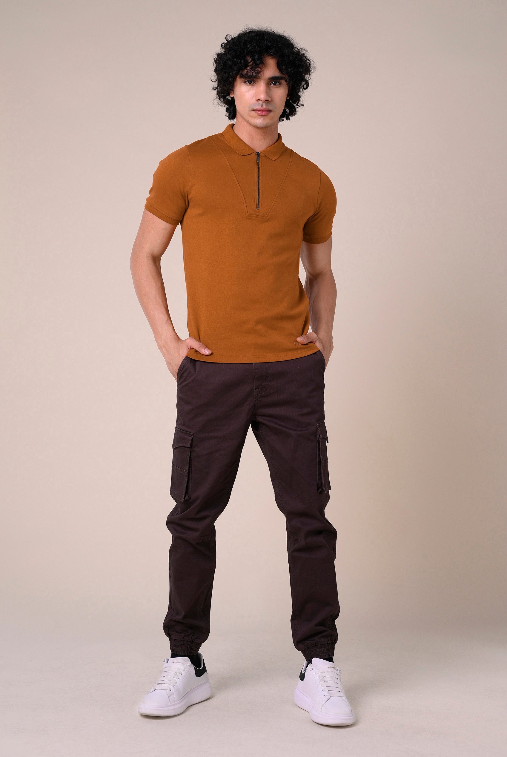 Ribbed Zip Neck Short Sleeve Polo