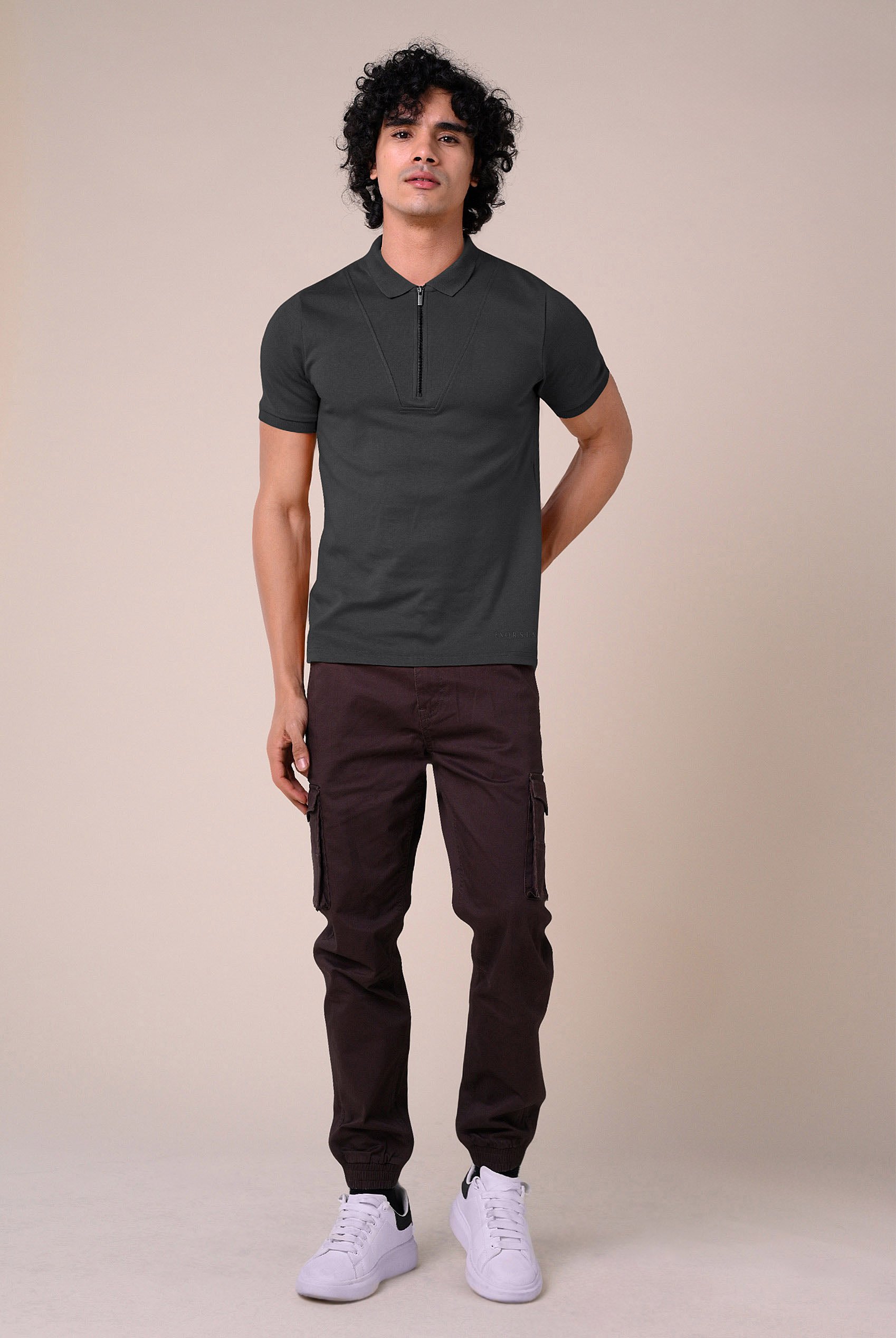 Ribbed Zip Neck Short Sleeve Polo