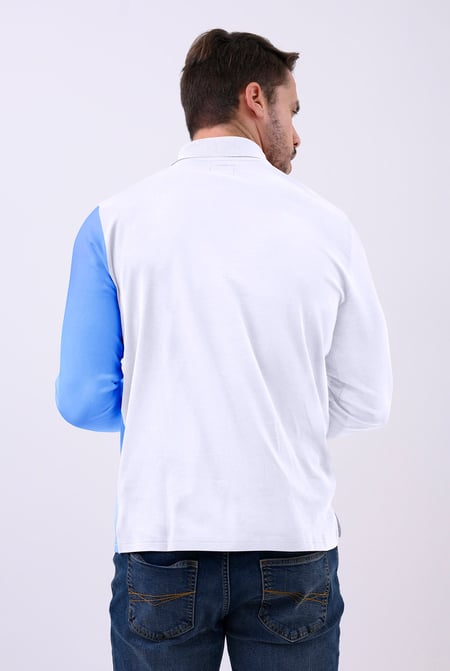 White Colour Block Polo Shirt
