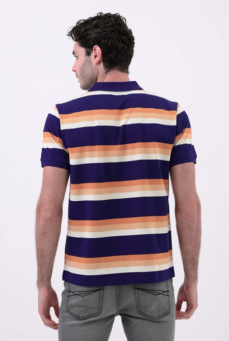 Navy Stripe Pique Polo Shirt