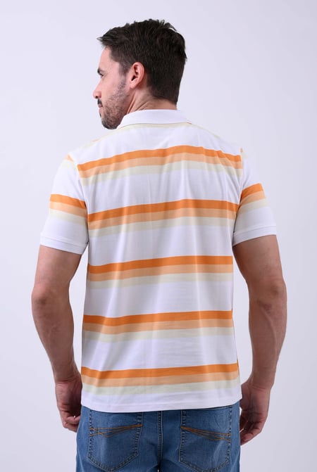 White Stripe Pique Polo Shirt