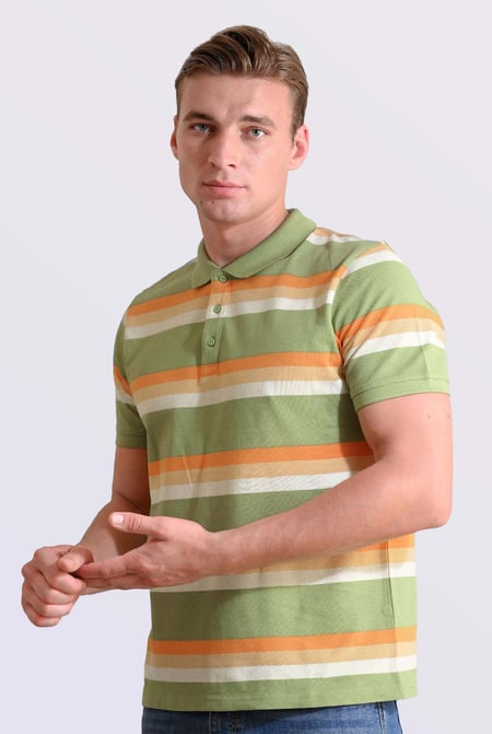 Green Stripe Pique Polo Shirt