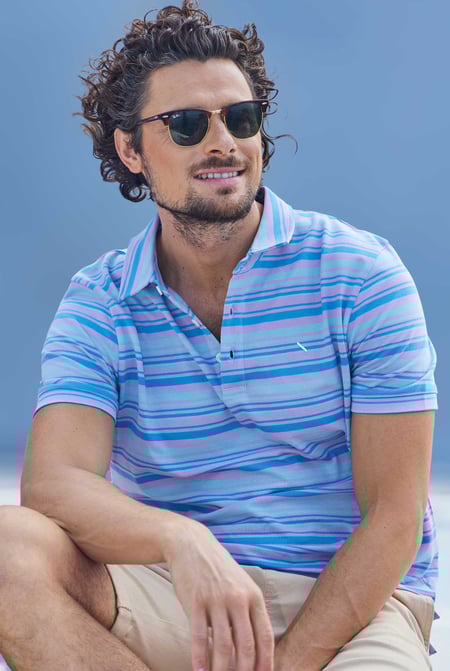 Blue Casual Yarn Dyed Polo Shirt