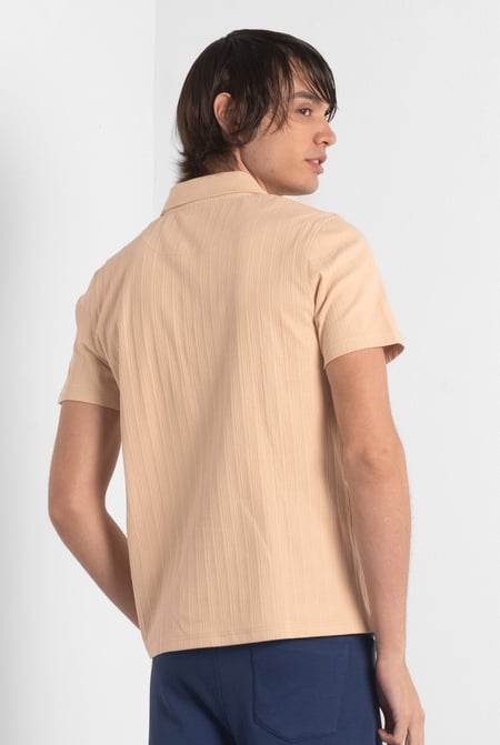 Cream Rib Textured Men’s Polo Shirt