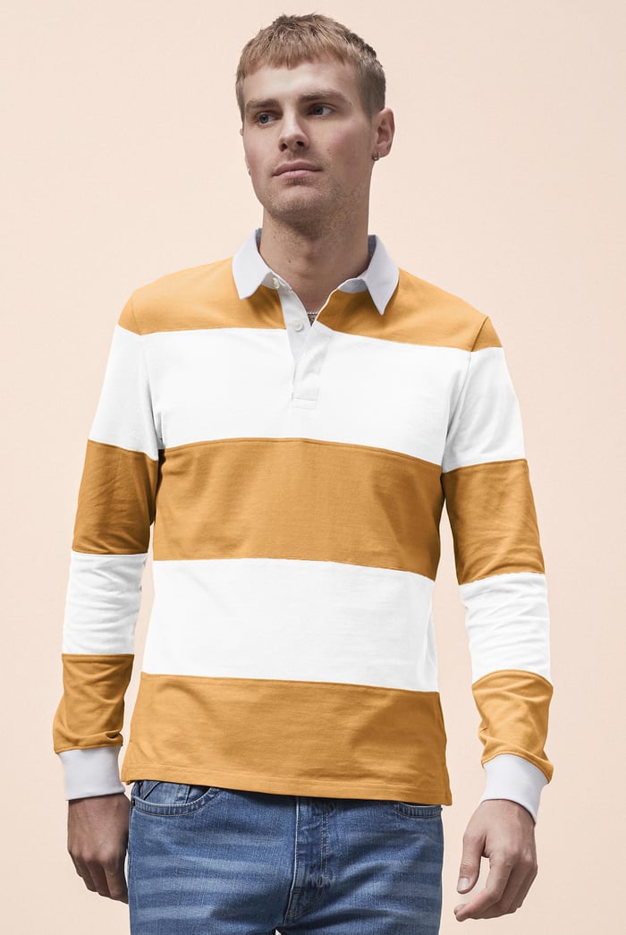 Colour Block Woven Collar L/S Polo Shirt