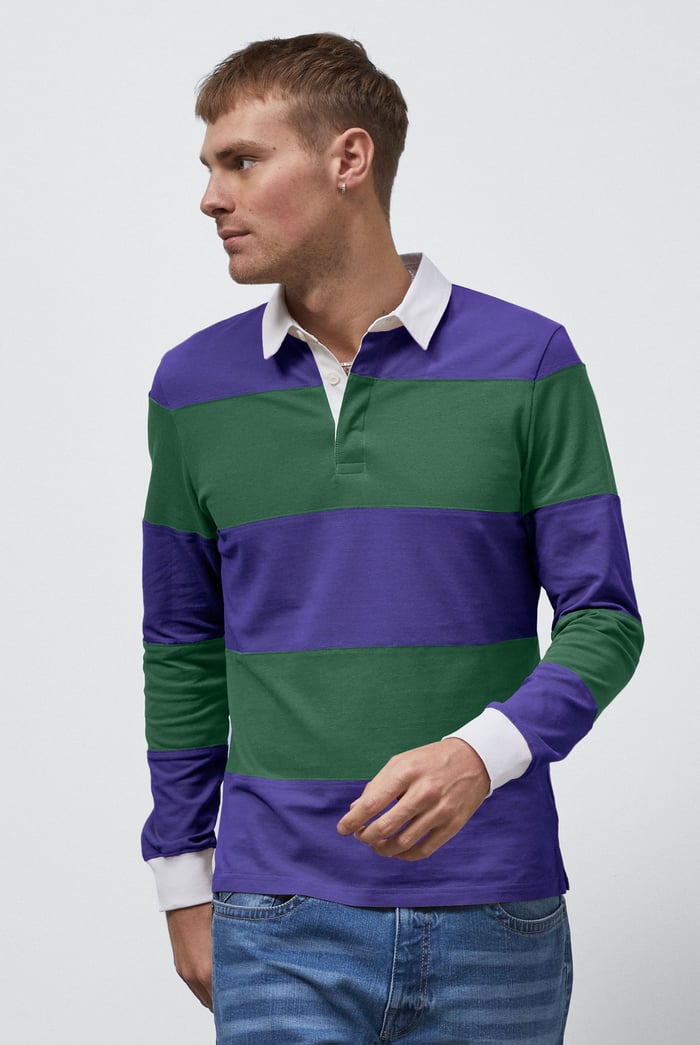 Colour Block Woven Collar L/S Polo Shirt