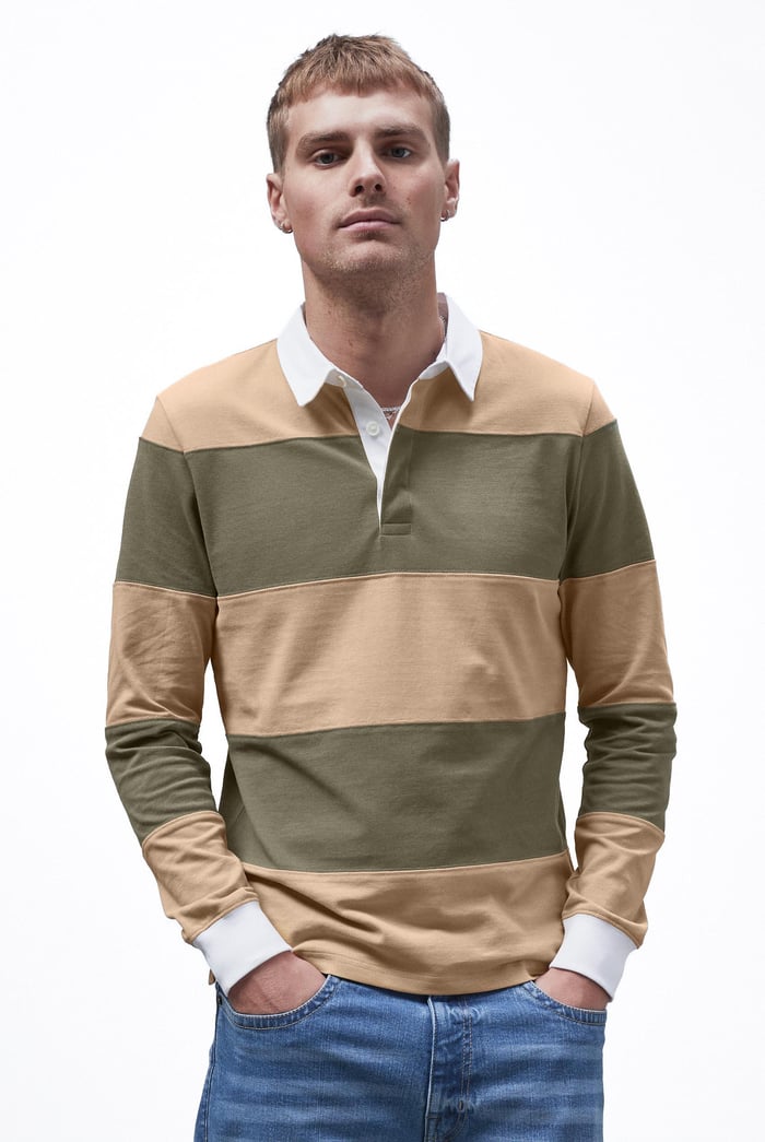 Colour Block Woven Collar L/S Polo Shirt