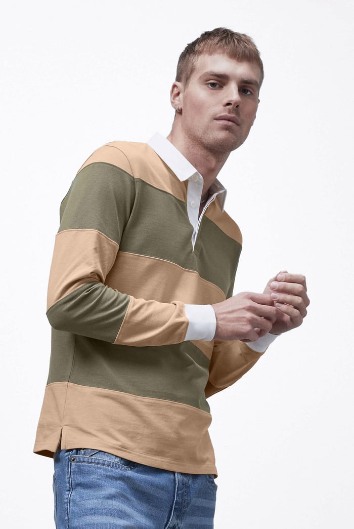 Colour Block Woven Collar L/S Polo Shirt