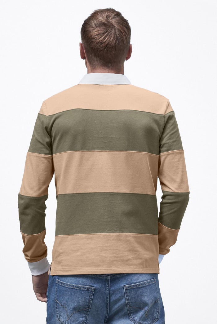 Colour Block Woven Collar L/S Polo Shirt