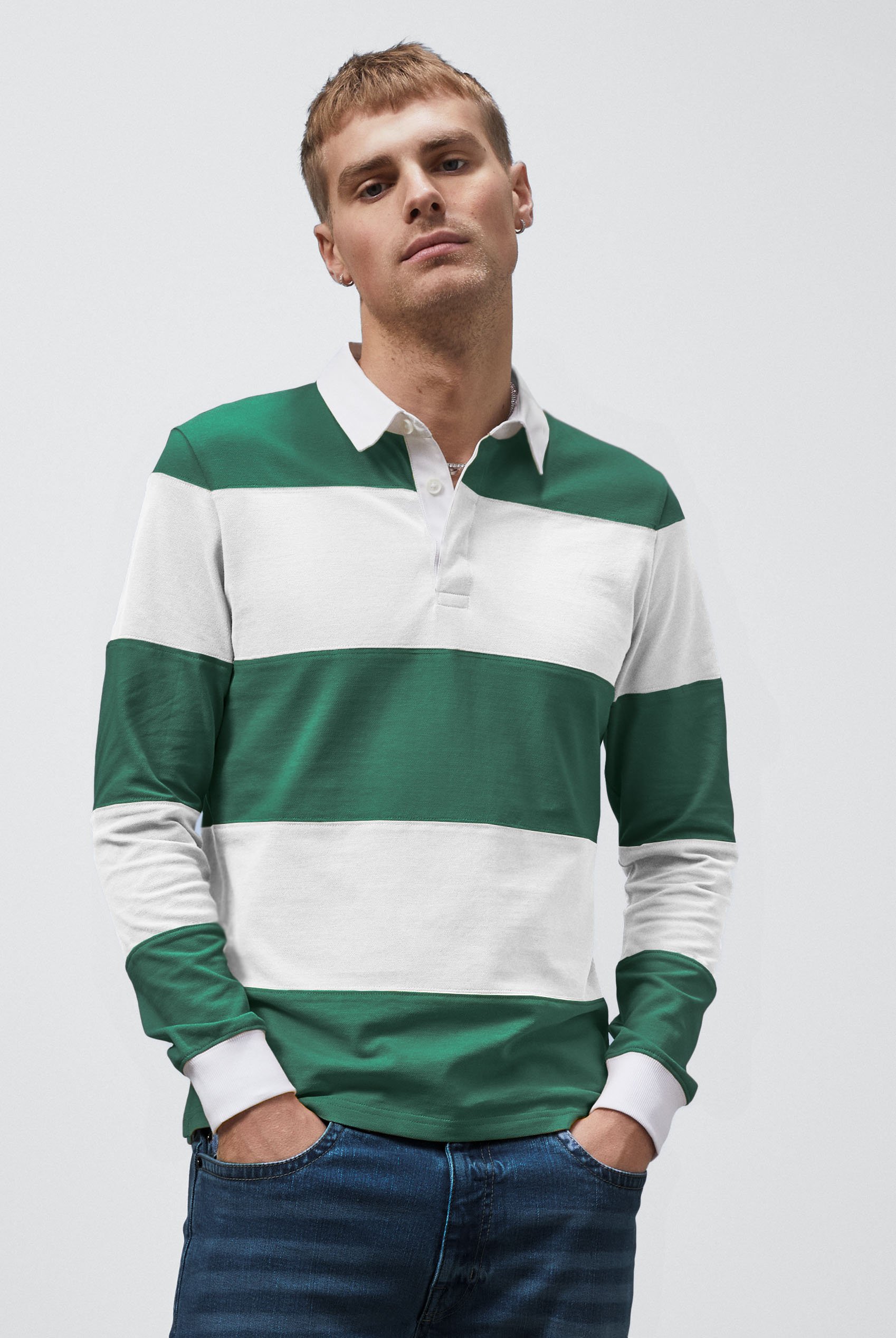 Colour Block Woven Collar L/S Polo Shirt