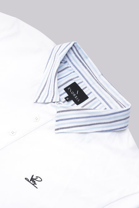 Mens White Oxford Collar Pique Polo Shirt