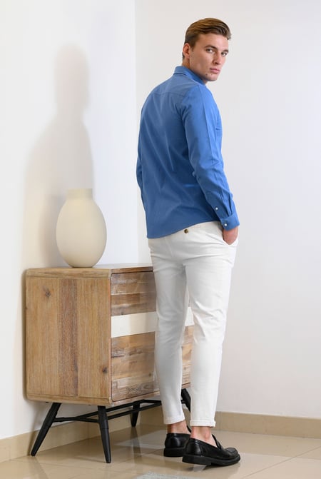 Mens White Folded Hem Trousers With Drawstring