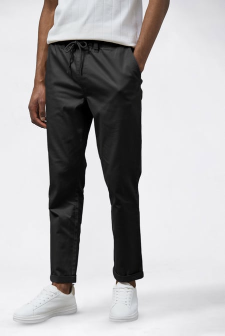 Mens Cream Folded Hem Trousers With Drawstring