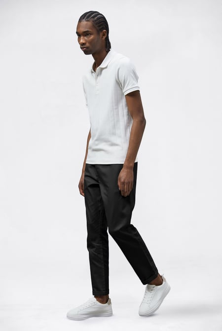 Mens Black Folded Hem Trousers With Drawstring